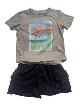 Little Bipsy 2 Piece Outfit Set 2-3T Palm Tree Graphic Tee Cargo Shorts